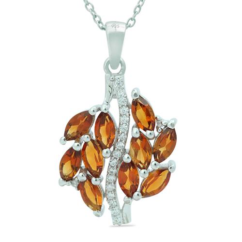  STERLING SILVER NATURAL MADEIRA CITRINE GEMSTONE  PENDANT 
